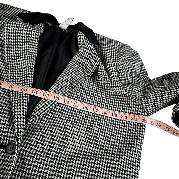 Wool Blend Houndstooth Blazer Black Velvet Collar Oversized Boxy Fit Sz 12 - Picture 11 of 12